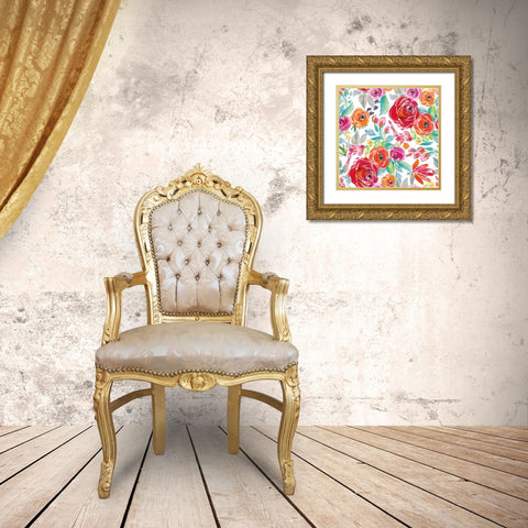 Fridas Flower Fancy Pattern I Gold Ornate Wood Framed Art Print with Double Matting by Rice, Kristy