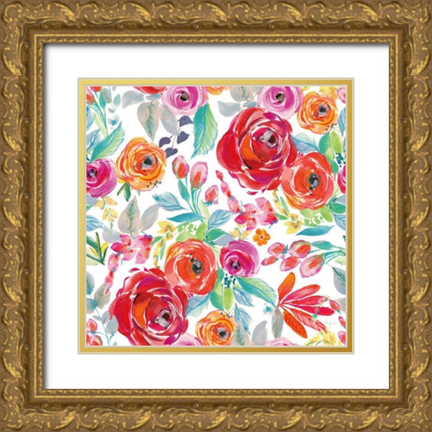 Fridas Flower Fancy Pattern I Gold Ornate Wood Framed Art Print with Double Matting by Rice, Kristy