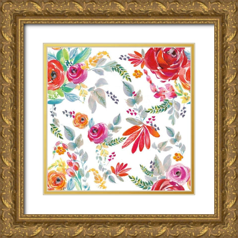 Fridas Flower Fancy Pattern II Gold Ornate Wood Framed Art Print with Double Matting by Rice, Kristy