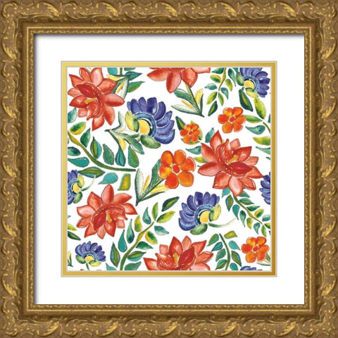 Fridas Flower Fancy Pattern IV Gold Ornate Wood Framed Art Print with Double Matting by Rice, Kristy