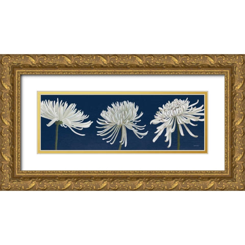 Morning Chrysanthemums V Dark Blue Gold Ornate Wood Framed Art Print with Double Matting by Lovell, Kathrine