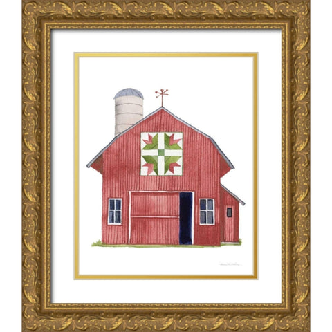 Life on the Farm Barn Element I Dark Red Gold Ornate Wood Framed Art Print with Double Matting by McKenna, Kathleen Parr