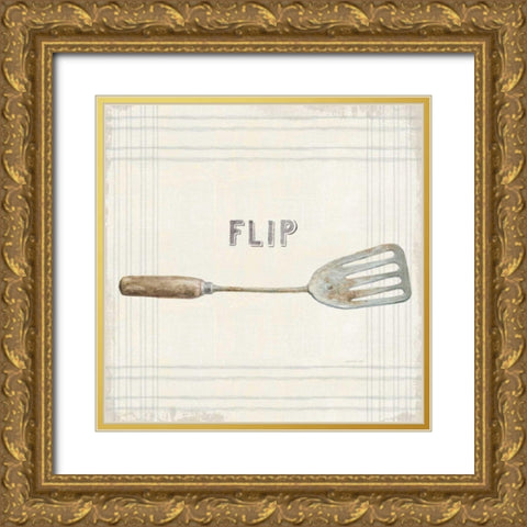 Floursack Kitchen Sign I Neutral Sq Gold Ornate Wood Framed Art Print with Double Matting by Nai, Danhui