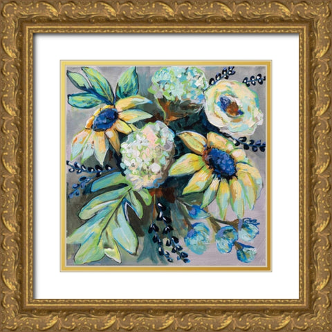 Sage and Sunflowers II Gold Ornate Wood Framed Art Print with Double Matting by Vertentes, Jeanette