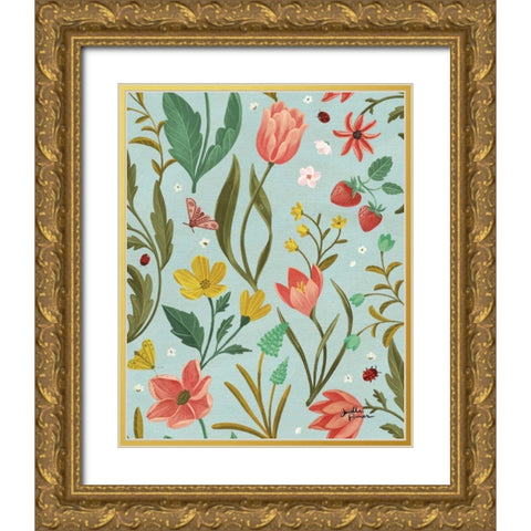 Spring Botanical Pattern IC Gold Ornate Wood Framed Art Print with Double Matting by Penner, Janelle