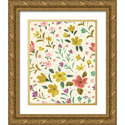 Spring Botanical Pattern IIB Gold Ornate Wood Framed Art Print with Double Matting by Penner, Janelle