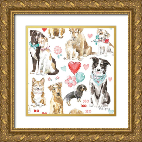 Paws of Love Pattern IA Gold Ornate Wood Framed Art Print with Double Matting by Grove, Beth