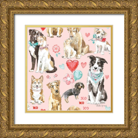 Paws of Love Pattern IB Gold Ornate Wood Framed Art Print with Double Matting by Grove, Beth