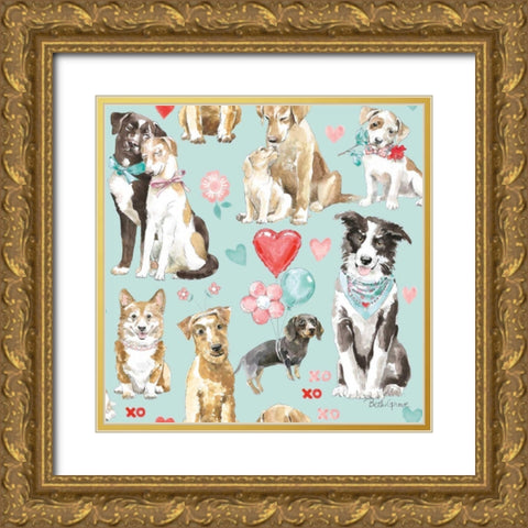 Paws of Love Pattern IC Gold Ornate Wood Framed Art Print with Double Matting by Grove, Beth