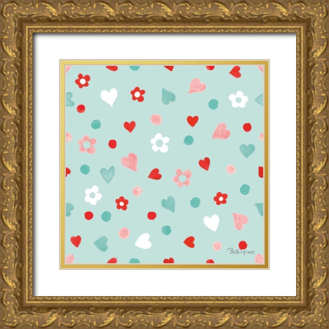 Paws of Love Pattern IID Gold Ornate Wood Framed Art Print with Double Matting by Grove, Beth