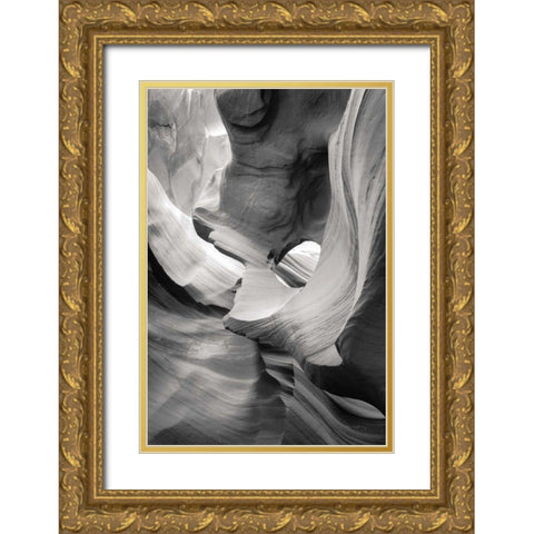 Lower Antelope Canyon IX BW Gold Ornate Wood Framed Art Print with Double Matting by Majchrowicz, Alan