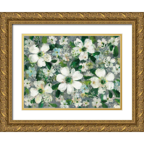 Anemones and Friends Gold Ornate Wood Framed Art Print with Double Matting by Nai, Danhui