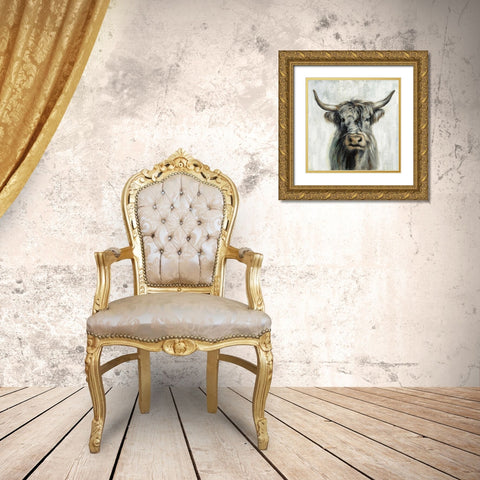 Highland Cow Gold Ornate Wood Framed Art Print with Double Matting by Vassileva, Silvia