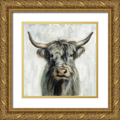 Highland Cow Gold Ornate Wood Framed Art Print with Double Matting by Vassileva, Silvia