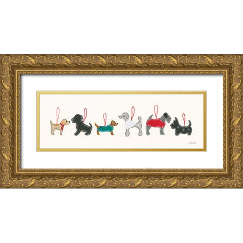 Holiday Dog Ornaments Gold Ornate Wood Framed Art Print with Double Matting by Ducklow, Patsy