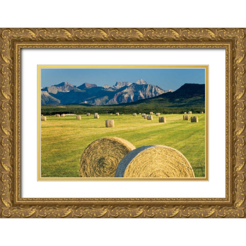 Waterton Hay Bales Gold Ornate Wood Framed Art Print with Double Matting by Majchrowicz, Alan