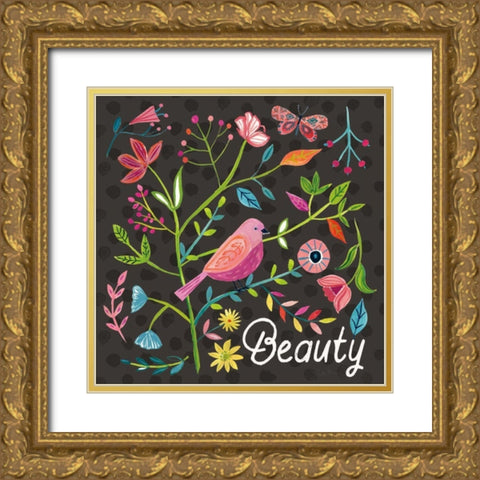 Budding Beauty III Dark Gold Ornate Wood Framed Art Print with Double Matting by Zaman, Farida