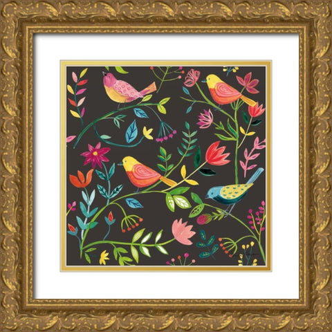 Budding Beauty Pattern IB Gold Ornate Wood Framed Art Print with Double Matting by Zaman, Farida