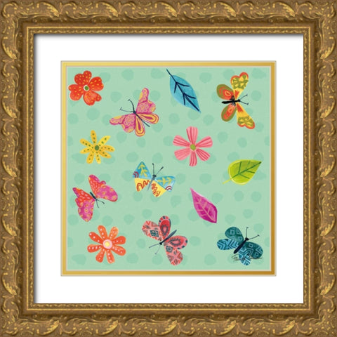 Budding Beauty Pattern IVC Gold Ornate Wood Framed Art Print with Double Matting by Zaman, Farida