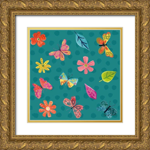 Budding Beauty Pattern IVD Gold Ornate Wood Framed Art Print with Double Matting by Zaman, Farida