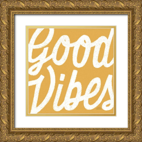 Positivity I Yellow Gold Ornate Wood Framed Art Print with Double Matting by Marshall, Laura