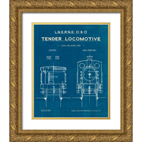 Locomotive Blueprint III Gold Ornate Wood Framed Art Print with Double Matting by Wild Apple Portfolio