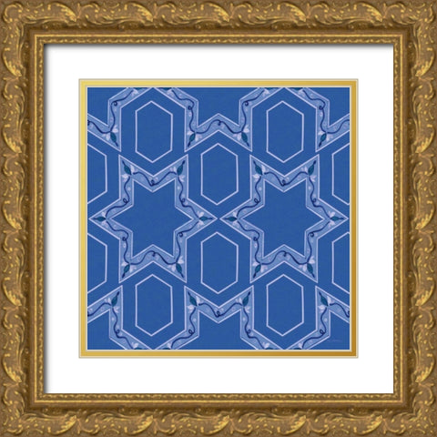 Celebrating Hanukkah Pattern VIII Gold Ornate Wood Framed Art Print with Double Matting by McKenna, Kathleen Parr