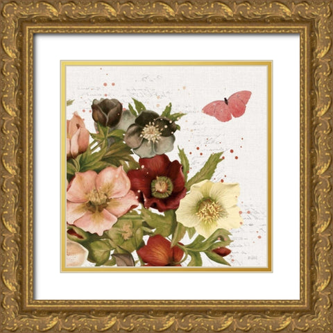 Vintage Petals III Gold Ornate Wood Framed Art Print with Double Matting by Pertiet, Katie
