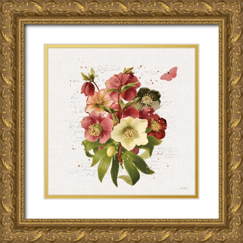 Vintage Petals V Gold Ornate Wood Framed Art Print with Double Matting by Pertiet, Katie