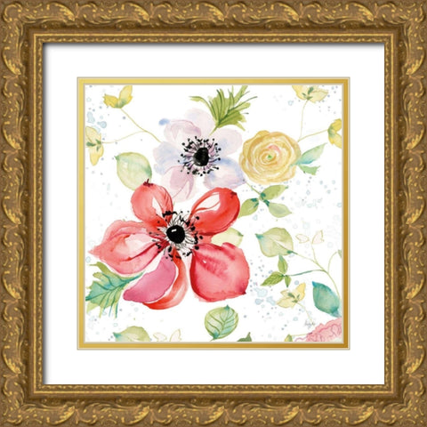 Spray of Anemones II Gold Ornate Wood Framed Art Print with Double Matting by Rice, Kristy