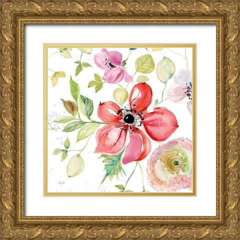 Spray of Anemones III Gold Ornate Wood Framed Art Print with Double Matting by Rice, Kristy