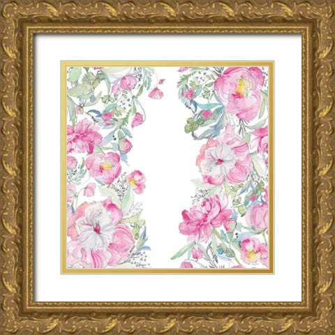 Pink Peonies Pattern I Gold Ornate Wood Framed Art Print with Double Matting by Rice, Kristy