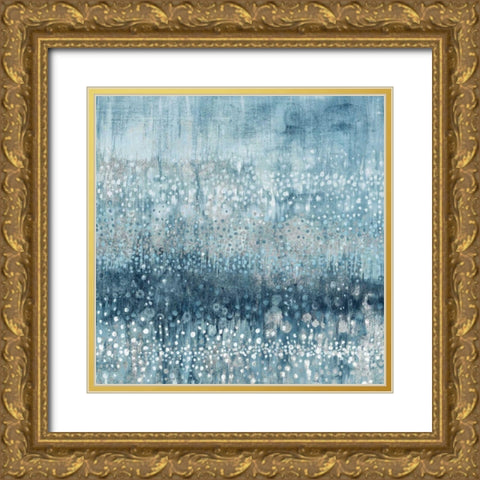 Rain Abstract IV Blue Silver Gold Ornate Wood Framed Art Print with Double Matting by Nai, Danhui