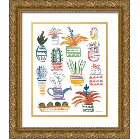Funky Cacti II Summer Gold Ornate Wood Framed Art Print with Double Matting by Zaman, Farida