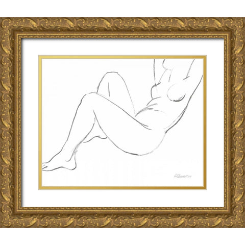 Nude Sketch II Gold Ornate Wood Framed Art Print with Double Matting by Hristova, Albena