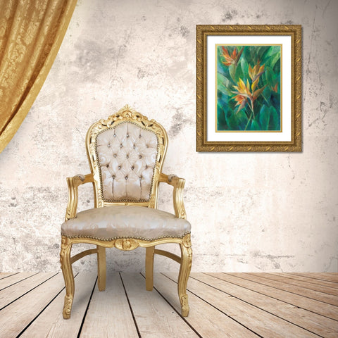 Bird of Paradise II Gold Ornate Wood Framed Art Print with Double Matting by Nai, Danhui
