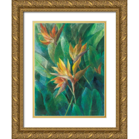 Bird of Paradise II Gold Ornate Wood Framed Art Print with Double Matting by Nai, Danhui