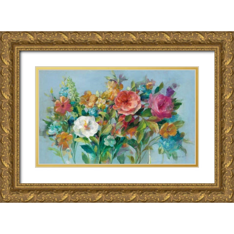 Country Florals Gold Ornate Wood Framed Art Print with Double Matting by Nai, Danhui