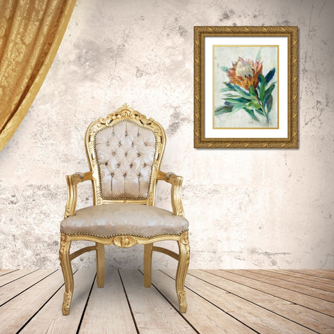 Protea Gold Ornate Wood Framed Art Print with Double Matting by Nai, Danhui
