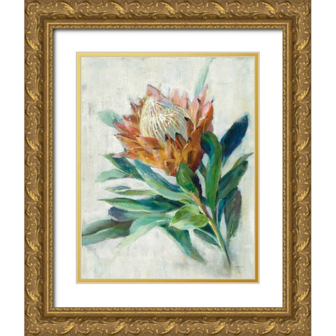 Protea Gold Ornate Wood Framed Art Print with Double Matting by Nai, Danhui