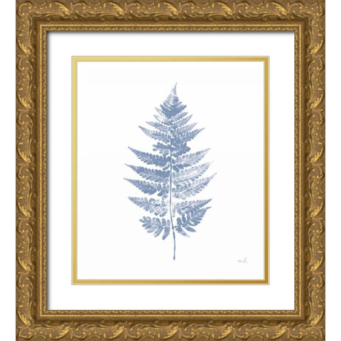 Fern Print I Blue No Shiplap Gold Ornate Wood Framed Art Print with Double Matting by Hershey, Moira