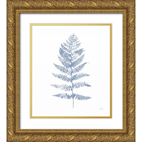 Fern Print II Blue No Shiplap Gold Ornate Wood Framed Art Print with Double Matting by Hershey, Moira