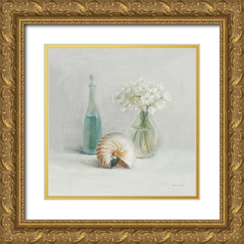 Light White Flower Spa Gold Ornate Wood Framed Art Print with Double Matting by Nai, Danhui