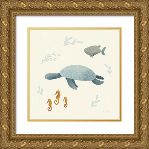 Ocean Life Sea Turtle Gold Ornate Wood Framed Art Print with Double Matting by Thorns, Becky