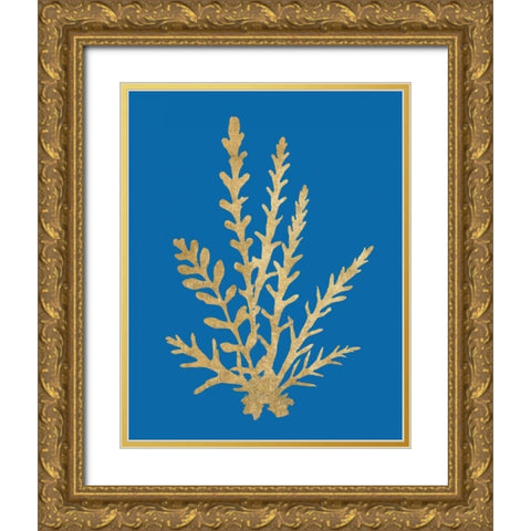 Pacific Sea Mosses III Blue Gold Ornate Wood Framed Art Print with Double Matting by Wild Apple Portfolio