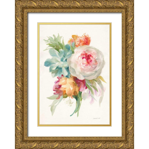 Garden Bouquet I v2 Gold Ornate Wood Framed Art Print with Double Matting by Nai, Danhui