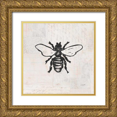Bee Stamp BW Gold Ornate Wood Framed Art Print with Double Matting by Prahl, Courtney
