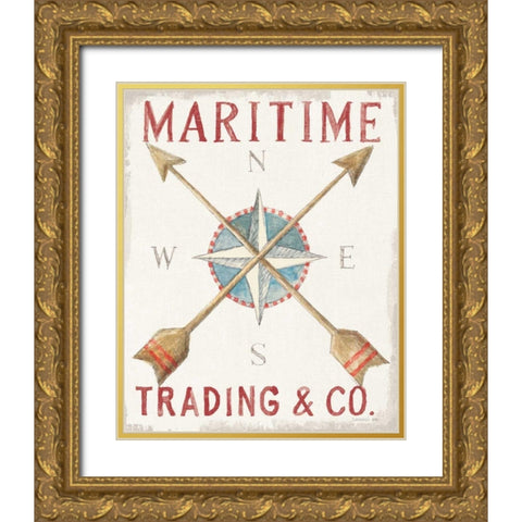 Floursack Nautical VI Red Gold Ornate Wood Framed Art Print with Double Matting by Nai, Danhui