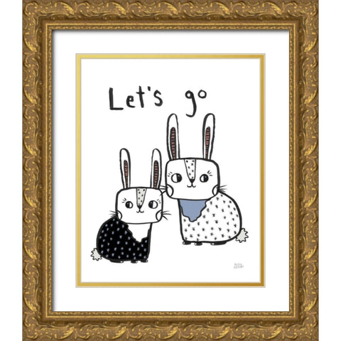 Scandy Baby Gray V Gold Ornate Wood Framed Art Print with Double Matting by Averinos, Melissa