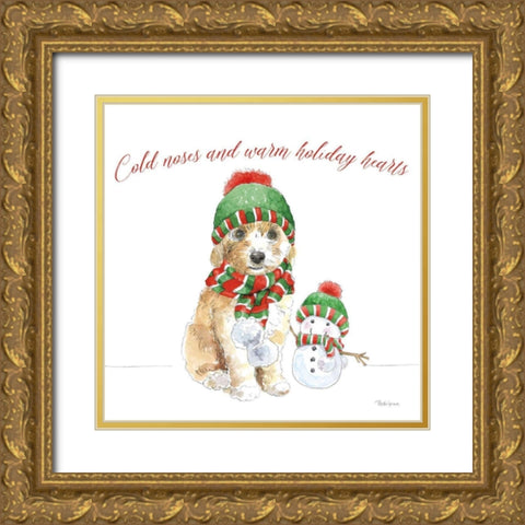 Holiday Paws IV on White Gold Ornate Wood Framed Art Print with Double Matting by Grove, Beth